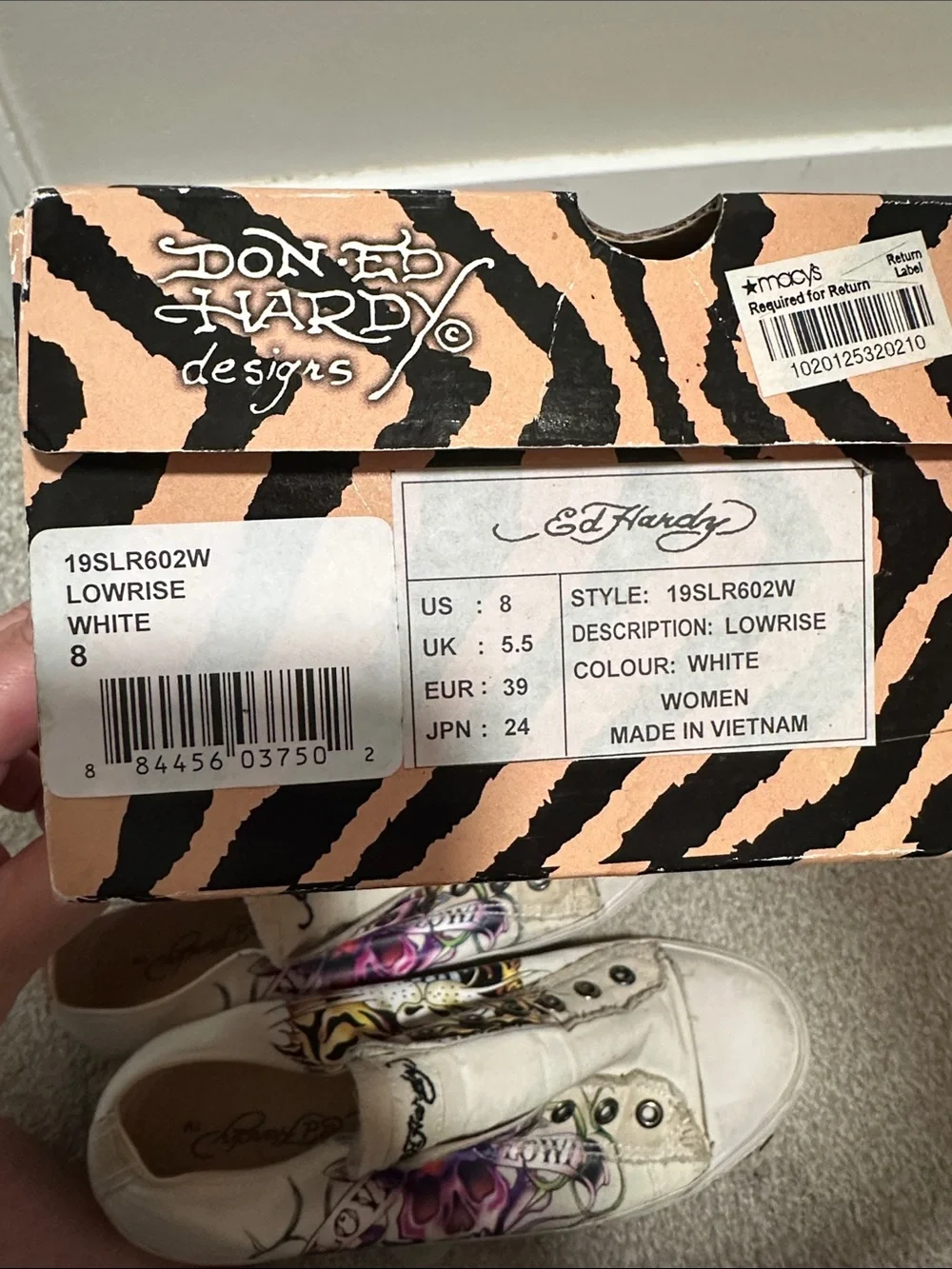 Ed Hardy White Slip-On Sneakers with Colorful Tattoo Art
